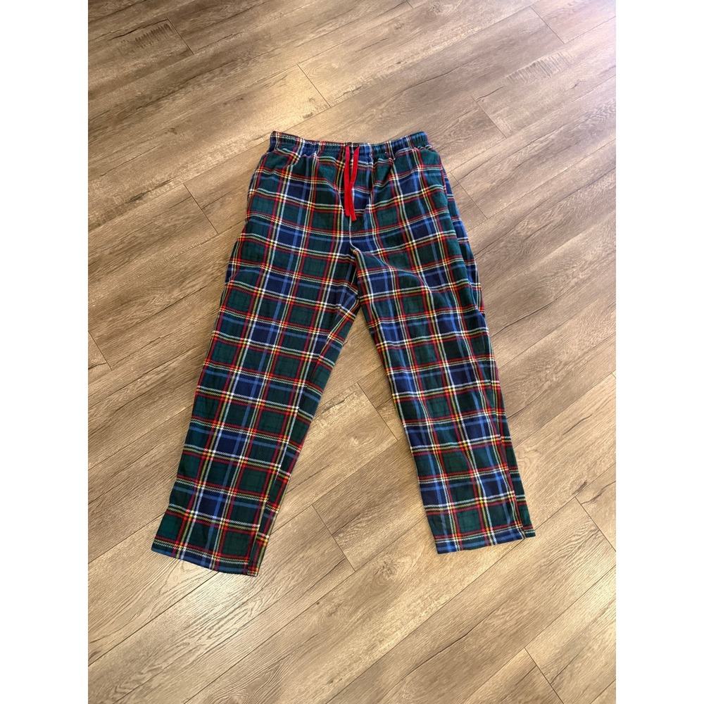 St Johns Bay Mens Fleece Pajama Pants Green Plaid Lounge Sleepwear Large